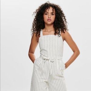 Linen-Blend Striped Jumpsuit